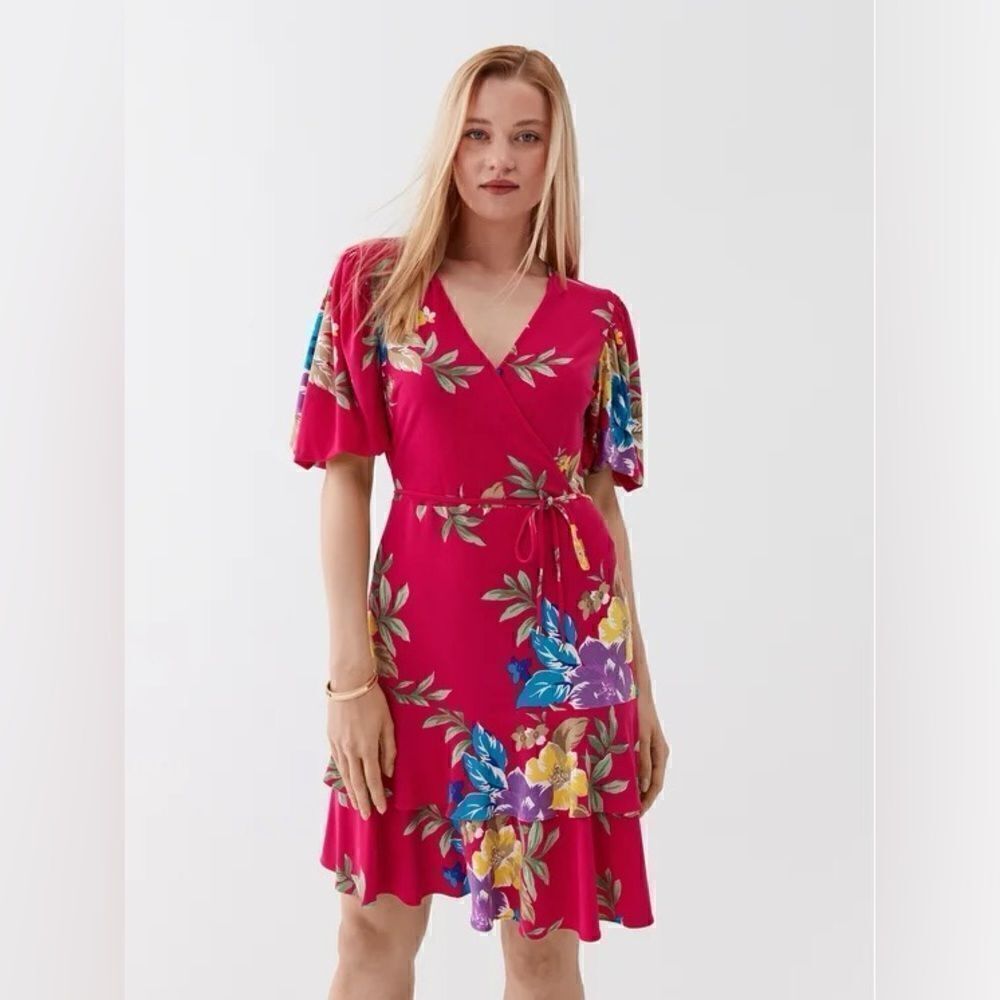 NWT - LAUREN RALPH LAUREN FLORAL STRETCH JERSEY FAUX-WRAP DRESS -